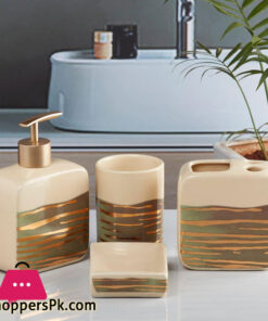 Ceramic Bathroom Accessories Set of 4, Modern Ceramic Bath Set with Liquid Soap Dispenser and Toothbrush Holder, Bathroom Accessory 