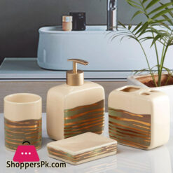 Ceramic Bathroom Accessories Set Of 4, Modern Ceramic Bath Set With Liquid Soap Dispenser And Toothbrush Holder, Bathroom Accessory 