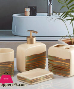 Ceramic Bathroom Accessories Set Of 4, Modern Ceramic Bath Set With Liquid Soap Dispenser And Toothbrush Holder, Bathroom Accessory  - Image 2