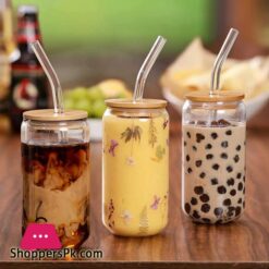 Durable Tea Juice Milk Glass Cup Can Shape Coffee Mug Glass Drink Cup With Straw High Borosilicate Glass Drinkware