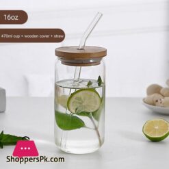 Durable Tea Juice Milk Glass Cup Can Shape Coffee Mug Glass Drink Cup With Straw High Borosilicate Glass Drinkware