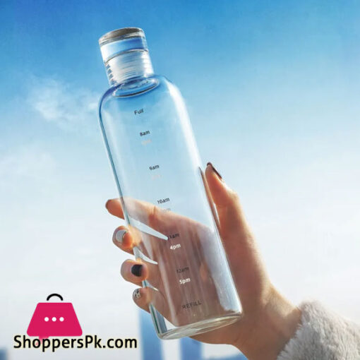 Glass Water Bottle With Portable Outdoor Sports Fitness Student Cup Drinking Mug Drinkware 550 ML - Clear