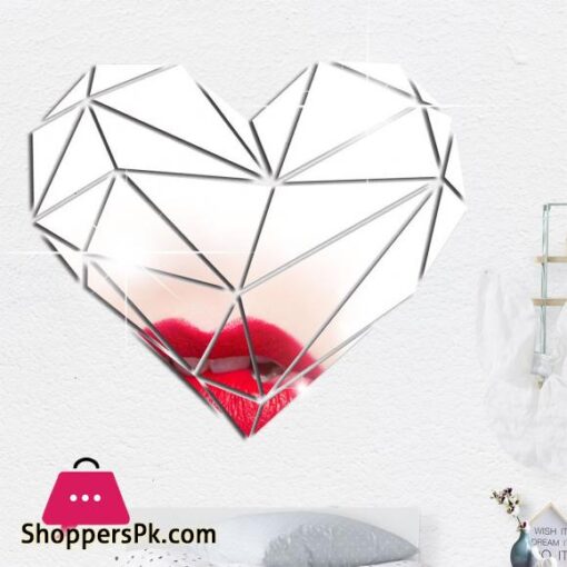 Heart Acrylic Mirror Wall Stickers 3d Creative Geometric Puzzle Heart Decoration Living Room Bedroom Art Wall Acrylic Decor
