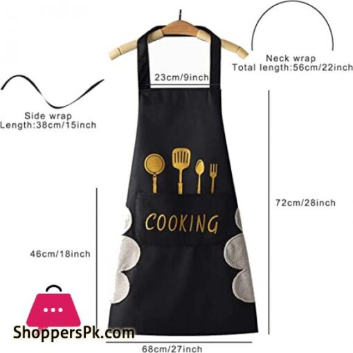 Kitchen Cooking Apron With Hand Wipe Pockets Waterproof For Cooking Baking