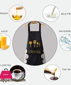 Kitchen Cooking Apron With Hand-Wipe Pockets Waterproof For Cooking Baking 13 Kitchen Cooking Apron With Hand Wipe Pockets Waterproof For Cooking Baking