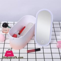 Wulfy Storage Bins Makeup Storage Box With Mirror Light Portable Led Travel Makeup Cosmetics Storage Box Touch Light Storage Organizer Size Pink
