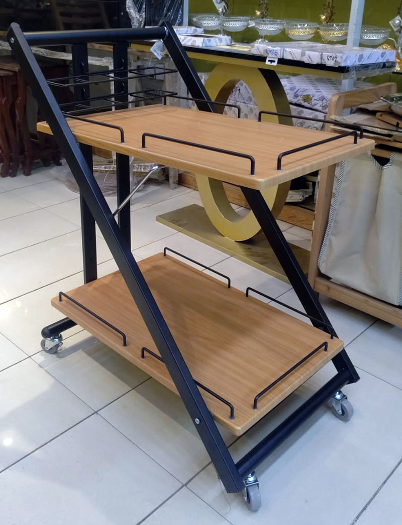 Modern Basic Wood Tea Trolley with Heavy Metallic Frame Foldable Made in Taiwan