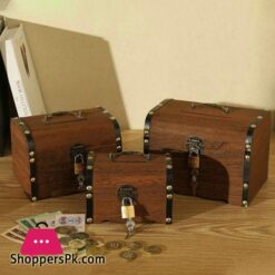 Yuffoo Treasure Chest Wooden Piggy Bank and Money Banks Safe Money Box Savings Coin Money Storage Case Home Decor Piggy Bank for Adults and Kids Gifts