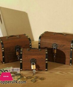 Yuffoo Treasure Chest Wooden Piggy Bank and Money Banks Safe Money Box Savings Coin Money Storage Case Home Decor Piggy Bank for Adults and Kids Gifts