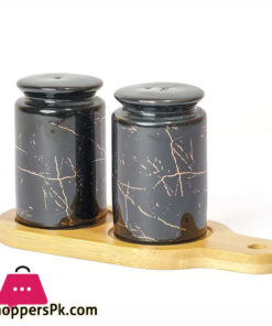 Ceramic Abstract Designed Salt And Pepper Shakers With Bamboo Base Set Of 2 7 Ceramic Abstract Designed Salt And Pepper Shakers With Bamboo Base Set Of 2 - Image 3