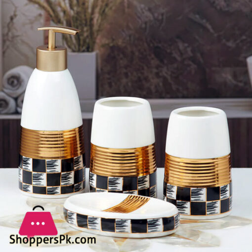 Ceramic Bathroom Accessories Set of 4 Bath Set with Soap Dispenser 10081