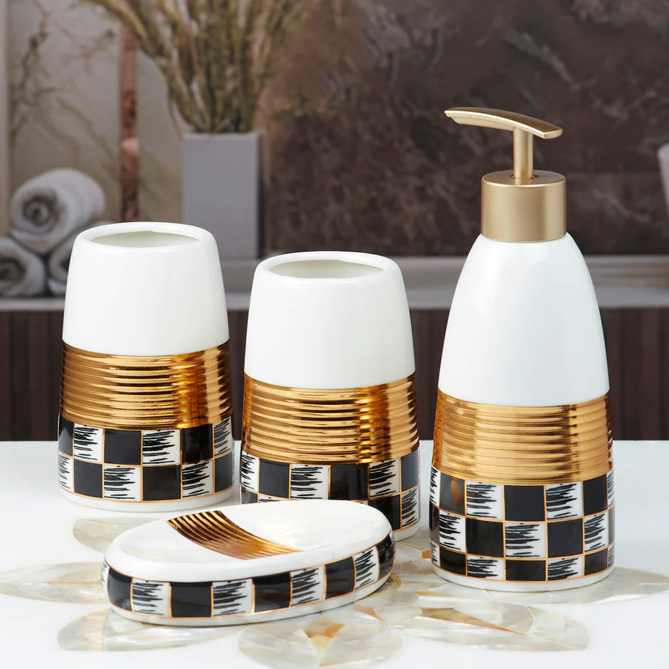 Ceramic Bathroom Accessories Set Of 4 Bath Set With Soap Dispenser 10081