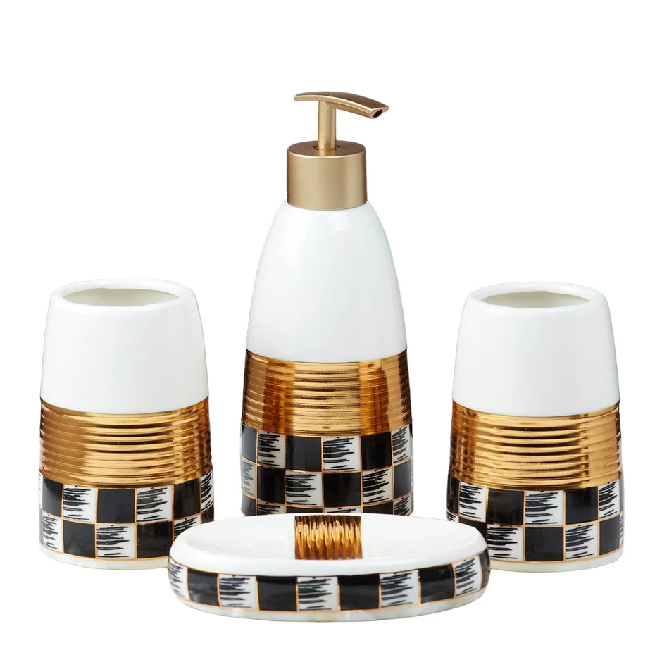 Ceramic Bathroom Accessories Set Of 4 Bath Set With Soap Dispenser 10081