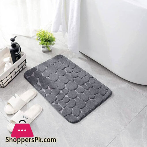 Cobblestone Embossed Bathroom Bath Mat, Coral Fleece Non-slip Carpet In Bathtub Floor Rug For Shower Room Doormat Memory Foam Pad 50 x 80cm