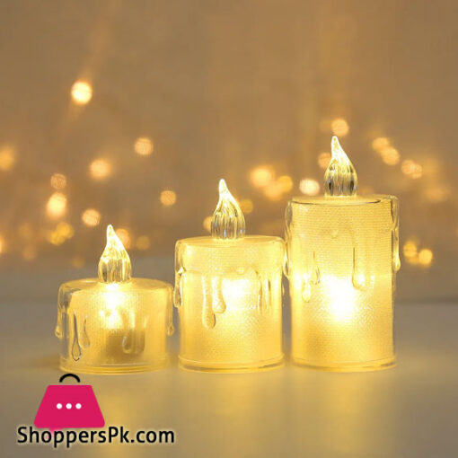 Flameless Led Candles Light Plastic Pillar Flickering Candle Night Light For Home Set of 3