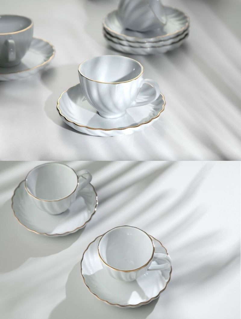 Jasmine White 6 Piece Porcelain Cup Saucer Set 4 Jasmine White 6 Piece Porcelain Cup Saucer Set
