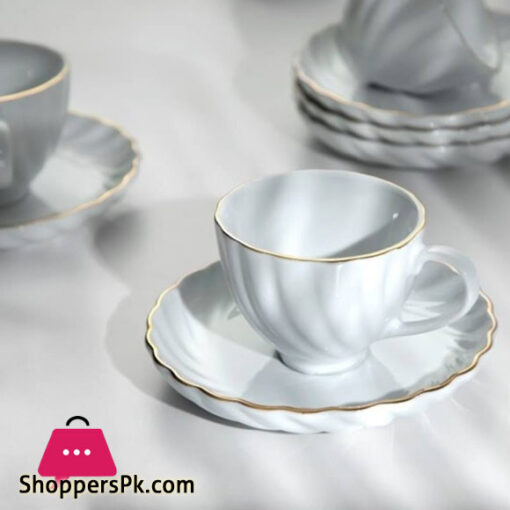 Jasmine White 6 Piece Porcelain Cup Saucer Set