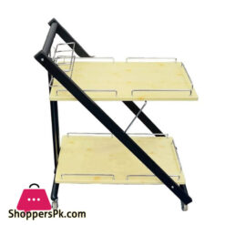 Modern Basic Wood Tea Trolley with Heavy Metallic Frame Foldable Made in Taiwan