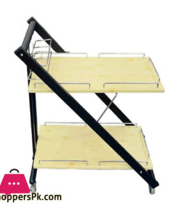 Modern Basic Wood Tea Trolley with Heavy Metallic Frame Foldable Made in Taiwan
