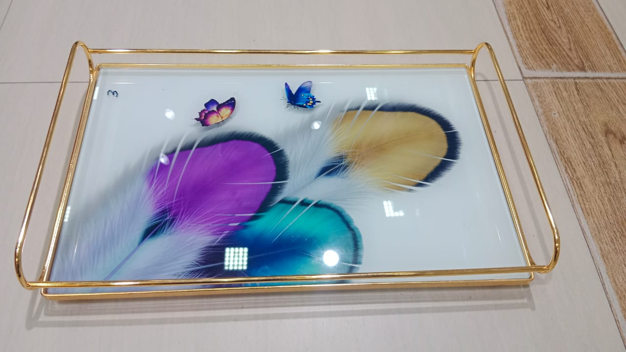 Solecasa Metal Branch Handle Rectangle Tray Decor Glass Art Luxury Jewelry Storage Tray Coffee Table Drinkware Serving Platter