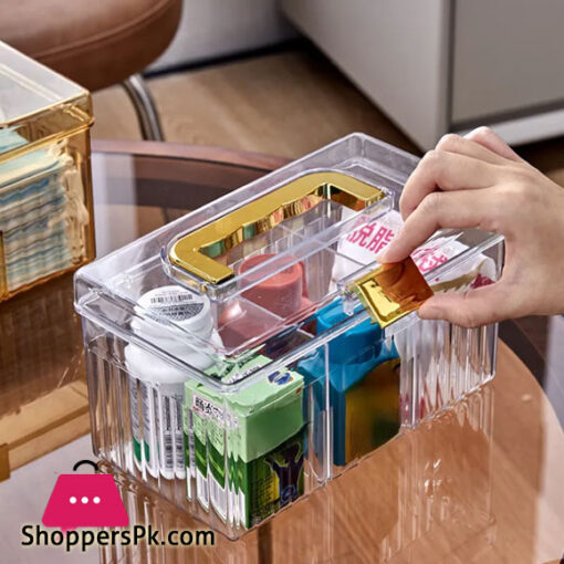 Storage Box Makeup Organizer Box Dustproof Plastic Storage Container Portable Desktop Organizer Clear Medicine Storage Box (Medium)