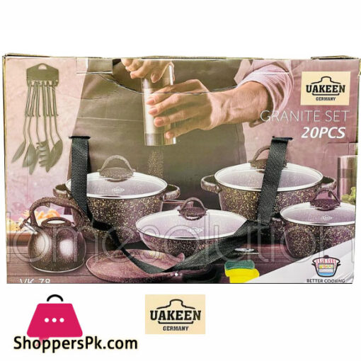 Uakeen Germany 20 Pieces Non Stick Granite Cookware Set