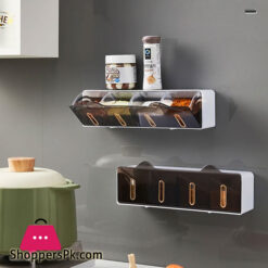 Wall Mounted Spice Container Stackable Drawer 4 Condiment Box Salt Pepper Storage Hodler Kitchen Organizer With Hooks