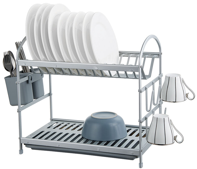 2 Layered/2 Tier Aluminum &Amp; Plastic Dish Drying Rack