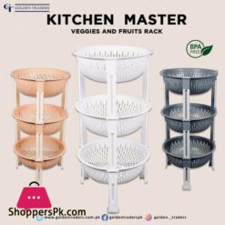 3 Tier Kitchen Plastic Fruit Vegetable Basket Round