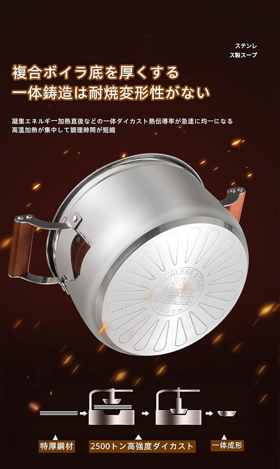 304 Stainless Steel Double Handed Pot Thick Cooking Pot Lid Included 22Cm