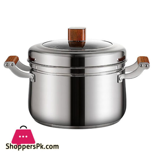 304 Stainless Steel Double Handed Pot Thick Cooking Pot Lid Included 24CM