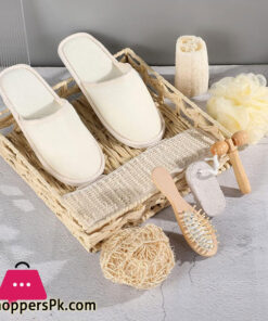 9-Piece Bath Set Shower And Bath Brush Scrubbers Exfoliating Face Brush Massager Bath-Sponges Fat Massager Foot Scrub Stone Comb Slippers Gift Set - Image 2