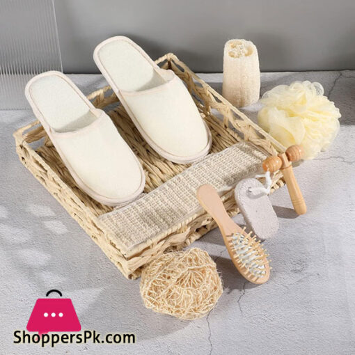 9-Piece Bath Set Shower and Bath Brush scrubbers exfoliating face Brush Massager Bath-Sponges Fat Massager Foot Scrub Stone Comb Slippers Gift Set