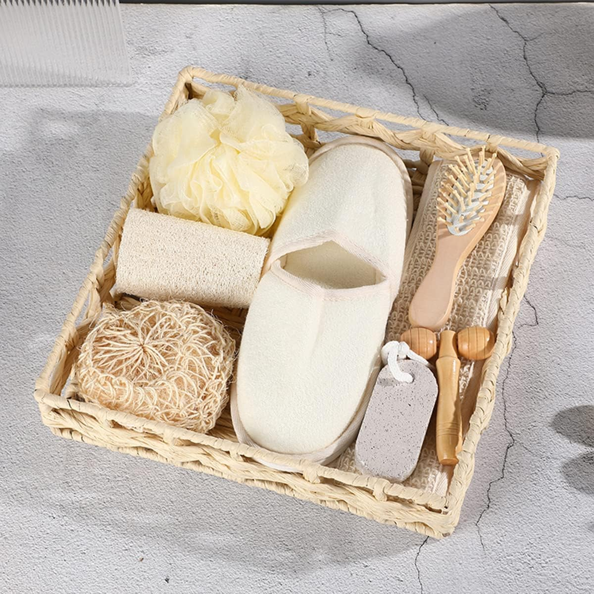 9-Piece Bath Set Shower And Bath Brush Scrubbers Exfoliating Face Brush Massager Bath-Sponges Fat Massager Foot Scrub Stone Comb Slippers Gift Set