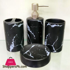 Beautiful Marble Design Ceramic 4 Pcs Durable Bath Accessory Set White and Black Color Available