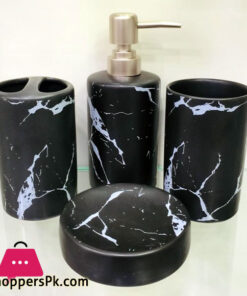 Beautiful Marble Design Ceramic 4 Pcs Durable Bath Accessory Set White and Black Color Available