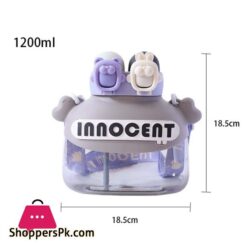 Children Water Bottle Cute Bear Shape Design With Double Drinking Straw Cup Leakproof Outdoor Portable Large Capacity With Lifting Rope For Girls Boys