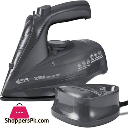 New Tower T22008G CeraGlide Cordless Steam Iron with Ceramic Soleplate and Variable Steam Function Grey
