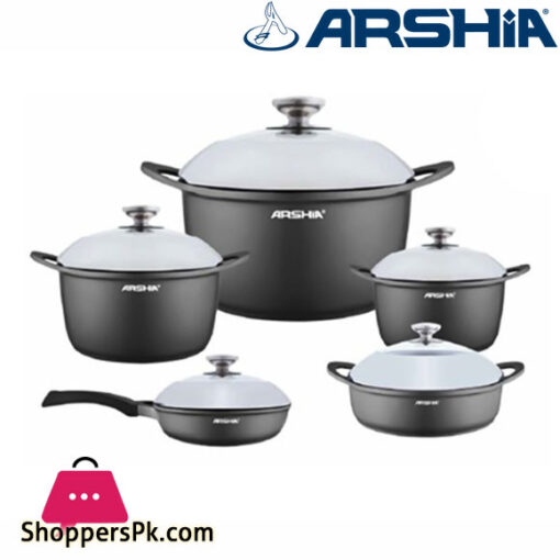 Arshia Premium 10 Pcs Die Cast Cookware Set Silver