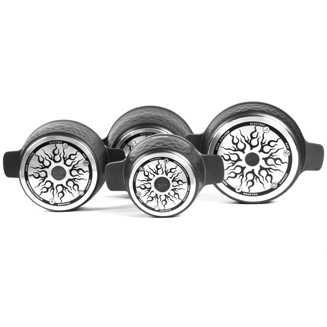 Arshia Premium Die-Casted Aluminium 8 Pcs Cookware Set Silicon Glass Lid Black