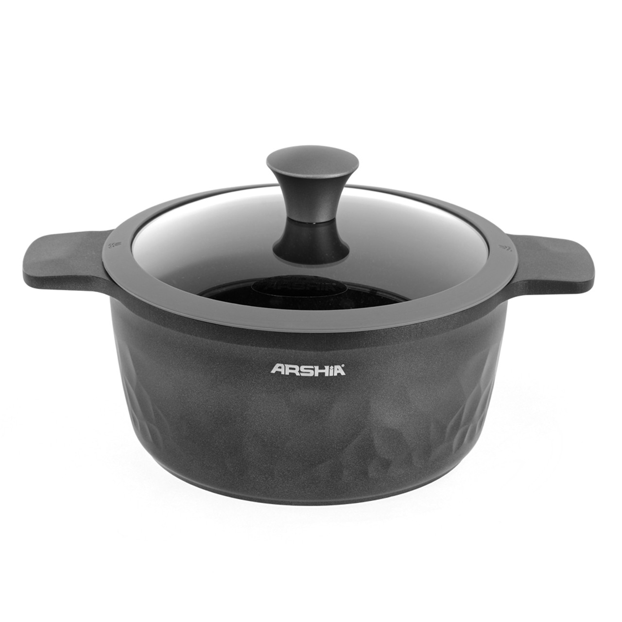 Arshia Premium Die-Casted Aluminium 8 Pcs Cookware Set Silicon Glass Lid Black