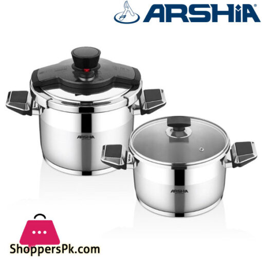 Arshia Premium Twin Pressure Cooker 4L+6L Non stick Gray with Aluminium base