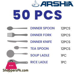 Arshia Stainless Steel Silver Cutlery Sets 50Pcs Tm1401S