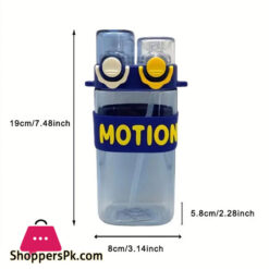 Baby Bucket Kids Plastic Dual Straw Water Bottle With Strap 550Ml