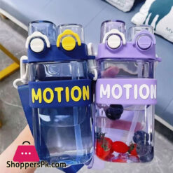 Baby Bucket Kids Plastic Dual Straw Water Bottle with Strap 550ml