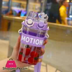 Baby Bucket Kids Plastic Dual Straw Water Bottle With Strap 550Ml