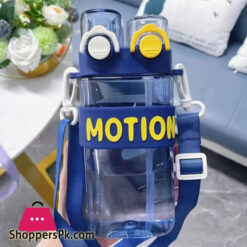 Baby Bucket Kids Plastic Dual Straw Water Bottle With Strap 550Ml