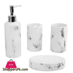 Beautiful Marble Design Ceramic 4 Pcs Durable Bath Accessory Set White And Black Color Available