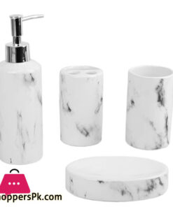 Beautiful Marble Design Ceramic 4 Pcs Durable Bath Accessory Set White And Black Color Available 7 Beautiful Marble Design Ceramic 4 Pcs Durable Bath Accessory Set White And Black Color Available - Image 2