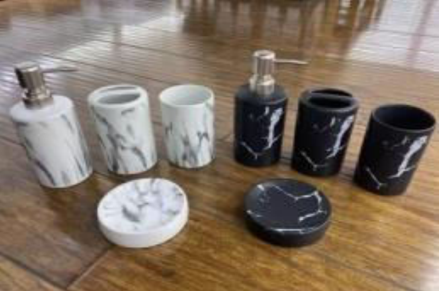 Beautiful Marble Design Ceramic 4 Pcs Durable Bath Accessory Set White And Black Color Available